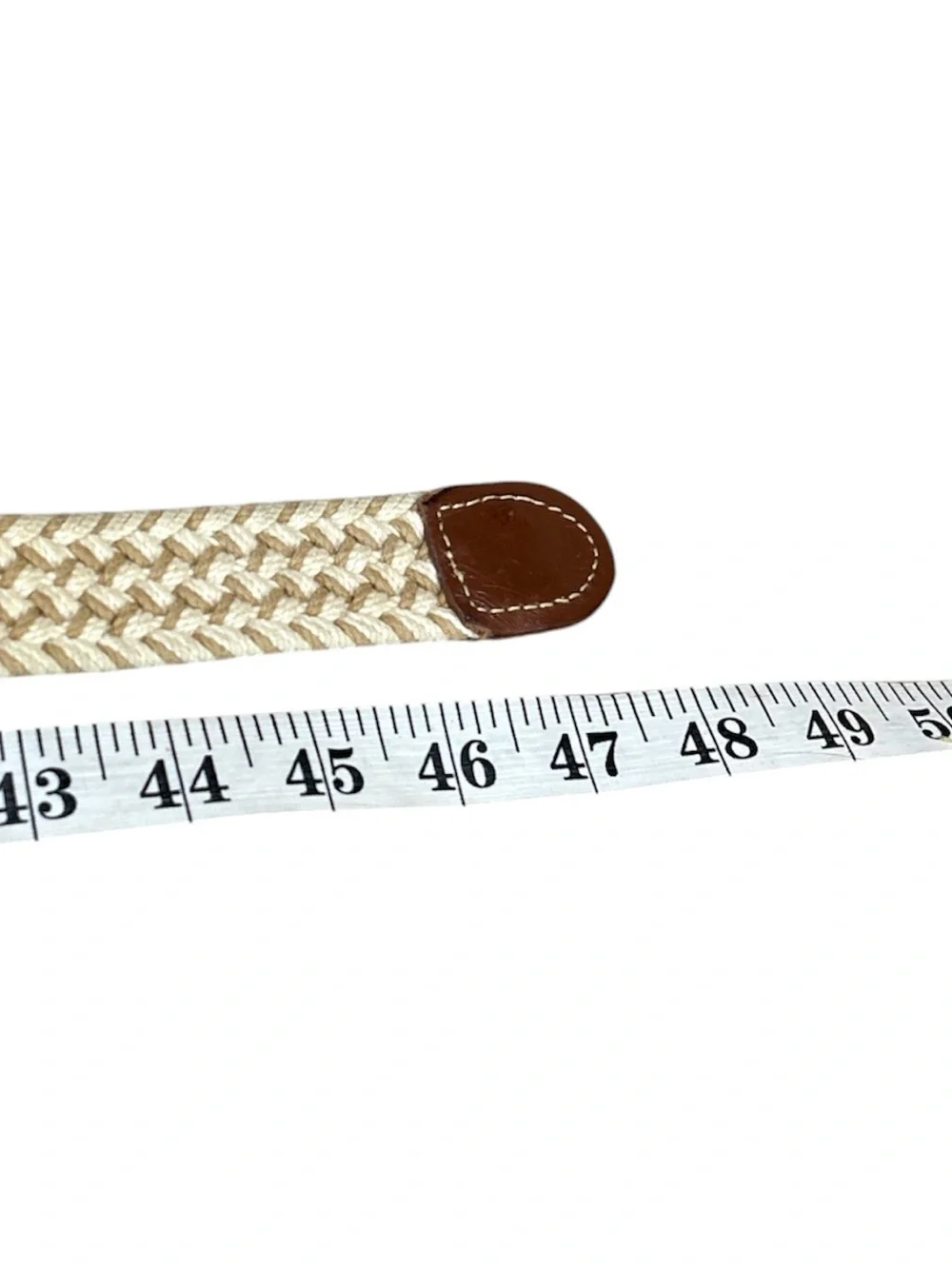 Leather Man Ltd. Braided Belt Mens L Handmade Tan Canvas Leather Preppy